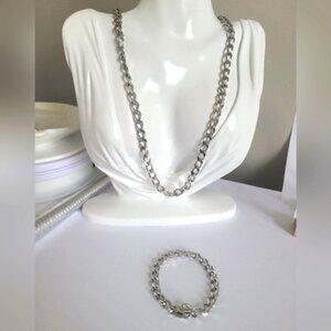 Vintage 14K NKP Silver Tone Men Women Large Chain Link Necklace and Bracelet Set